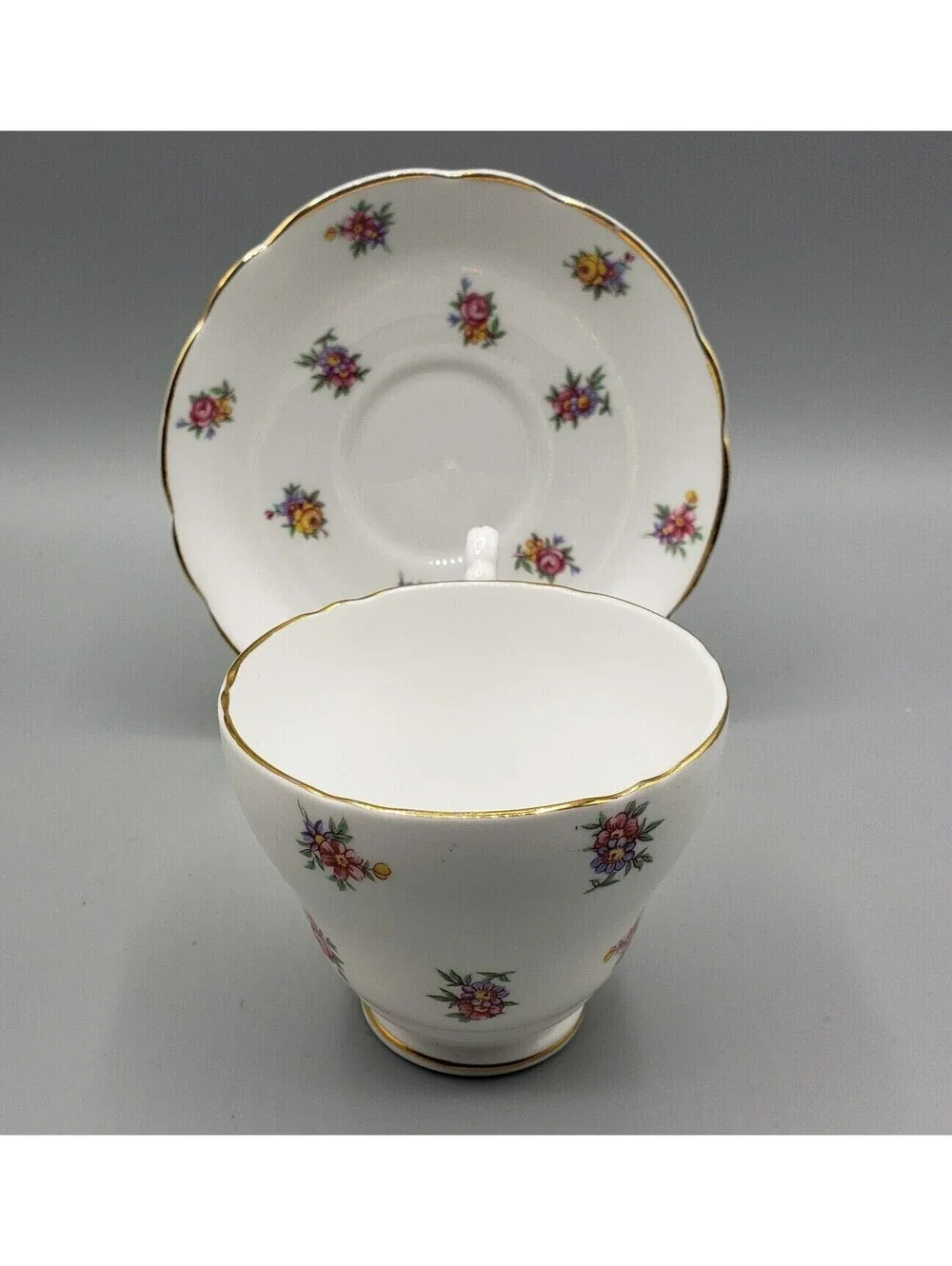 Vintage Regency Teacup & Saucer Petite Floral Bouquets Fine Bone China England